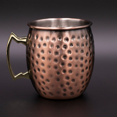 Antique Copper Plated Curved Moscow Mule Mug - Hammered 550ml
